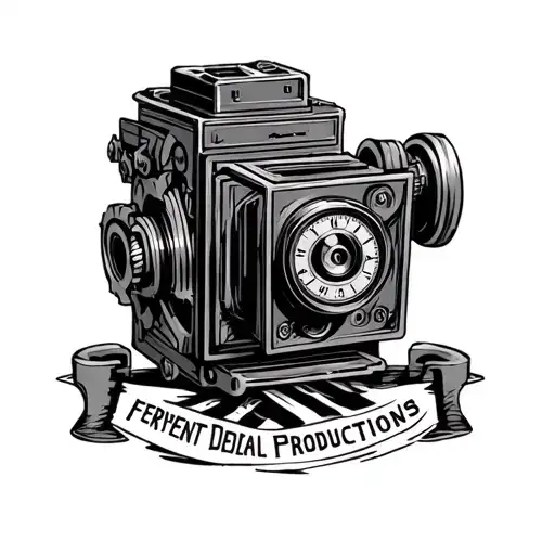 Clockwork Gears Movie Camera With Text 'Fervent Daedal Productions' Beneath