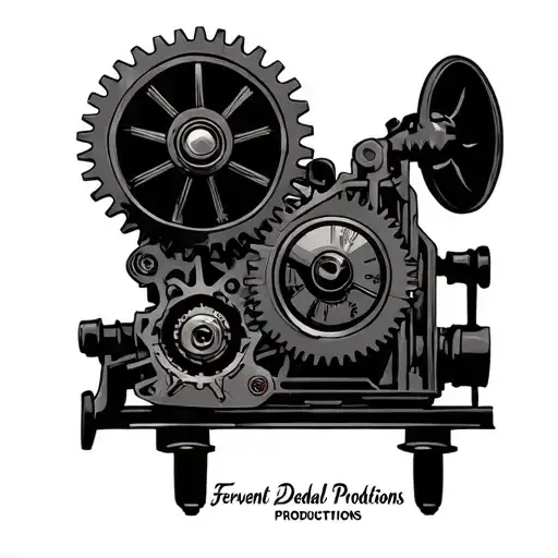 Clockwork Gears Movie Camera With Text 'Fervent Daedal Productions' Beneath