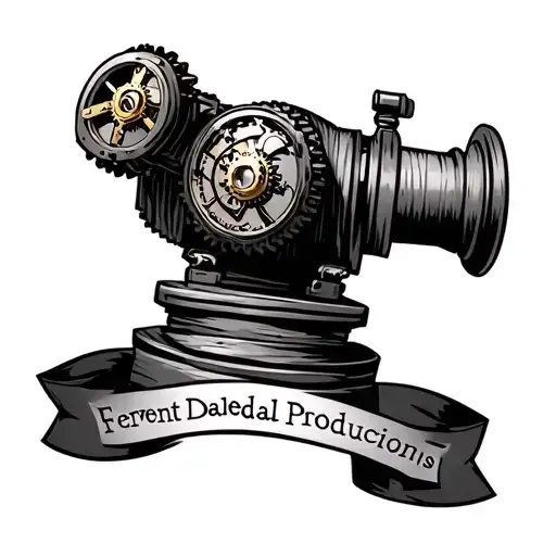 Clockwork Gears Movie Camera With Text 'Fervent Daedal Productions' Beneath