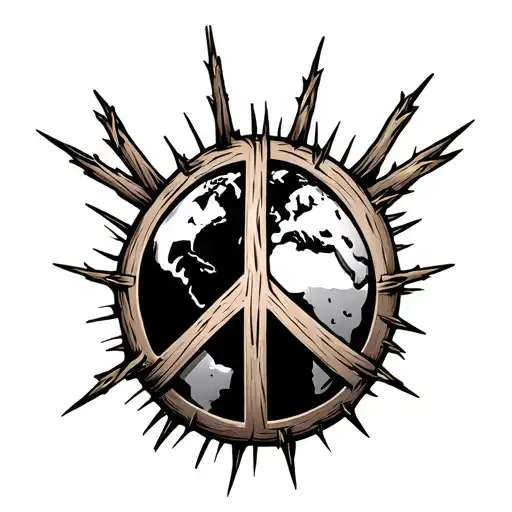 World Squeezed By Barbed Wooden Peace Sign