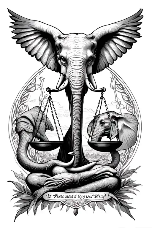 Man In The Image Of A Libra Scale With An Elephant In The Background
