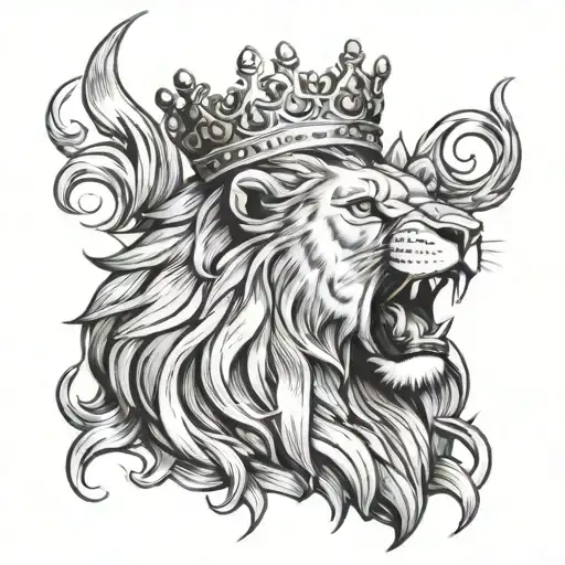 Lion Roaring With A Crown Hanging
