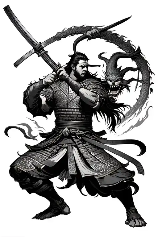 Samurai Warrior Battling Demons Holding A Katana