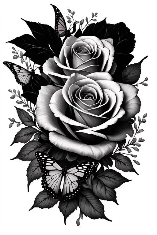 Roses And Butterflies Intertwined