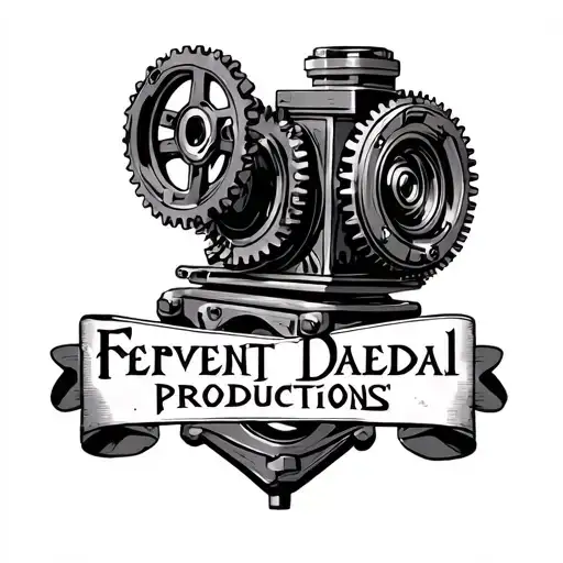 Clockwork Gears Movie Camera With Text 'Fervent Daedal Productions' Beneath