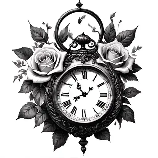 Clock And Roses Around Leyypicasso