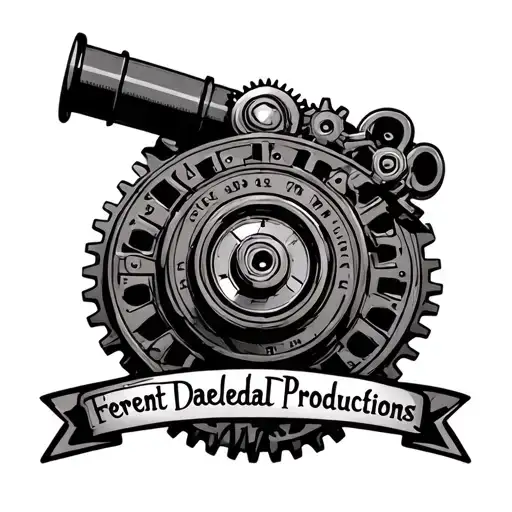 Clockwork Gears Movie Camera With Text 'Fervent Daedal Productions' Beneath