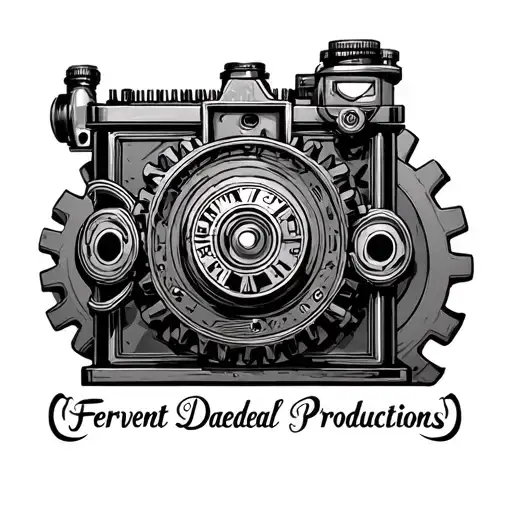 Clockwork Gears Movie Camera With Text 'Fervent Daedal Productions' Beneath