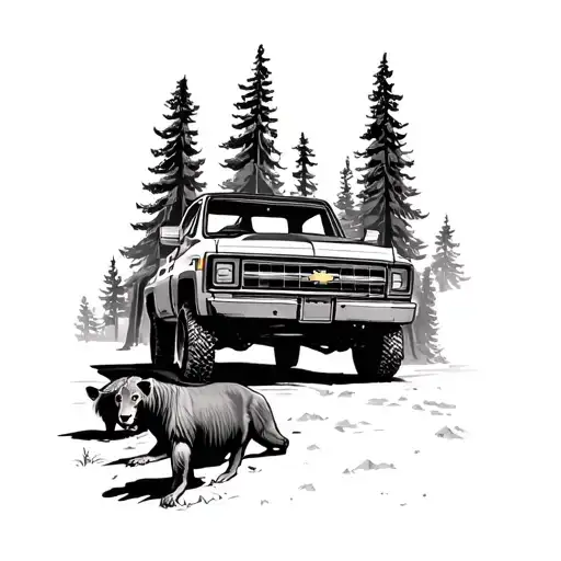 Wild Animals Redwoods And Chevy Truck Parked