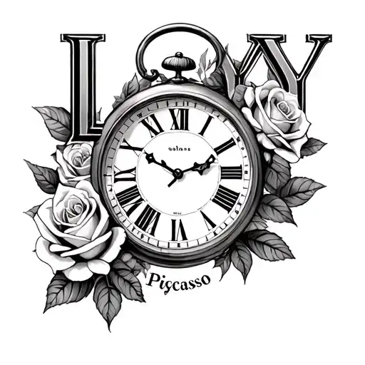 Clock And Roses Around The Name Leyypicasso