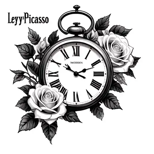 Clock And Roses Around The Name Leyypicasso