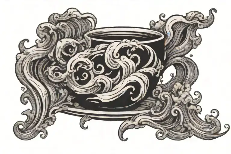 Coffee Cup With Aquarius Waves As Steam Rising From It