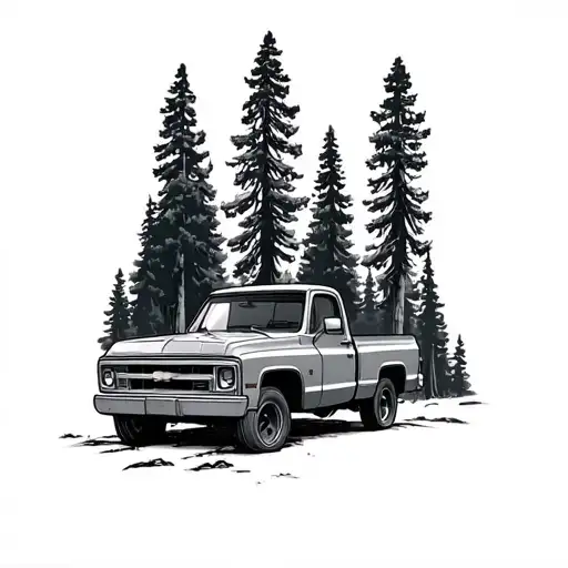 Wild Animals Redwoods And Chevy Truck Parked