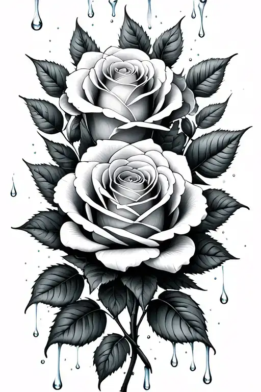 Roses With Water Drops Falling