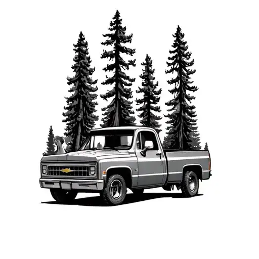 Wild Animals Redwoods And Chevy Truck Parked