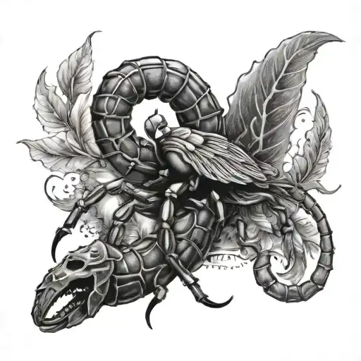 A Detailed Abstract Scorpion And Mytical Bird