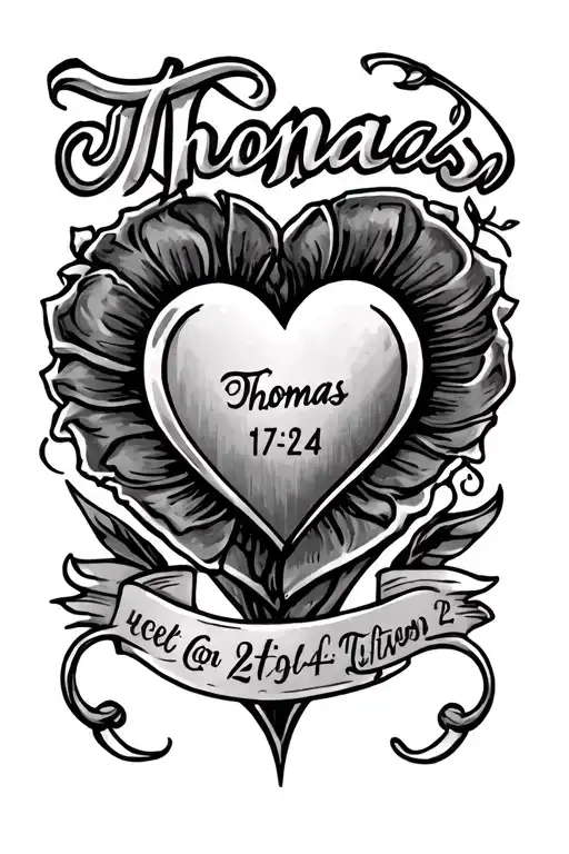 Thomas Name Tattoo With A Heart And The Date 2-17-24