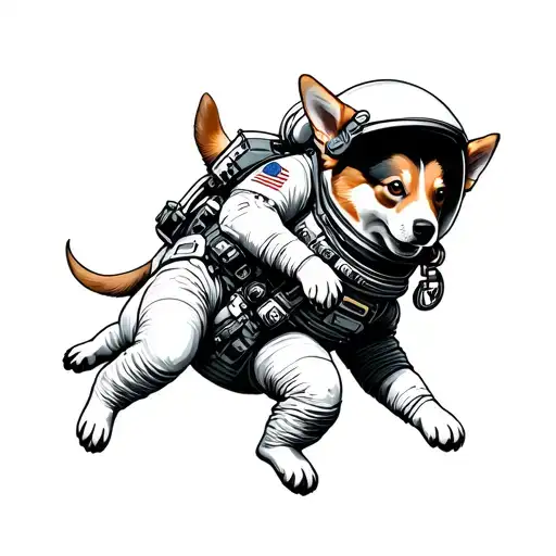Astronaut Ascending With A Corgi In A Space Suit