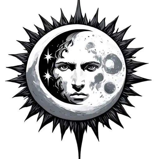 A Sun And Moon Surrounded A Simbol For The God Ares