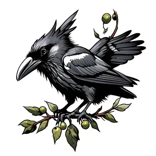 Steam Punk Raven On An Olive Branch