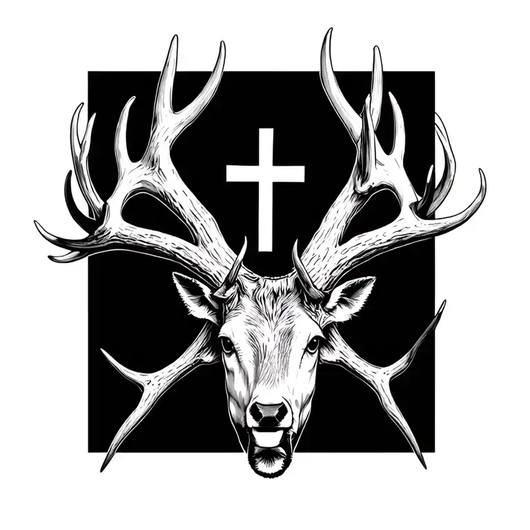 A Bunch Of Antlers With A Cross In The Middle