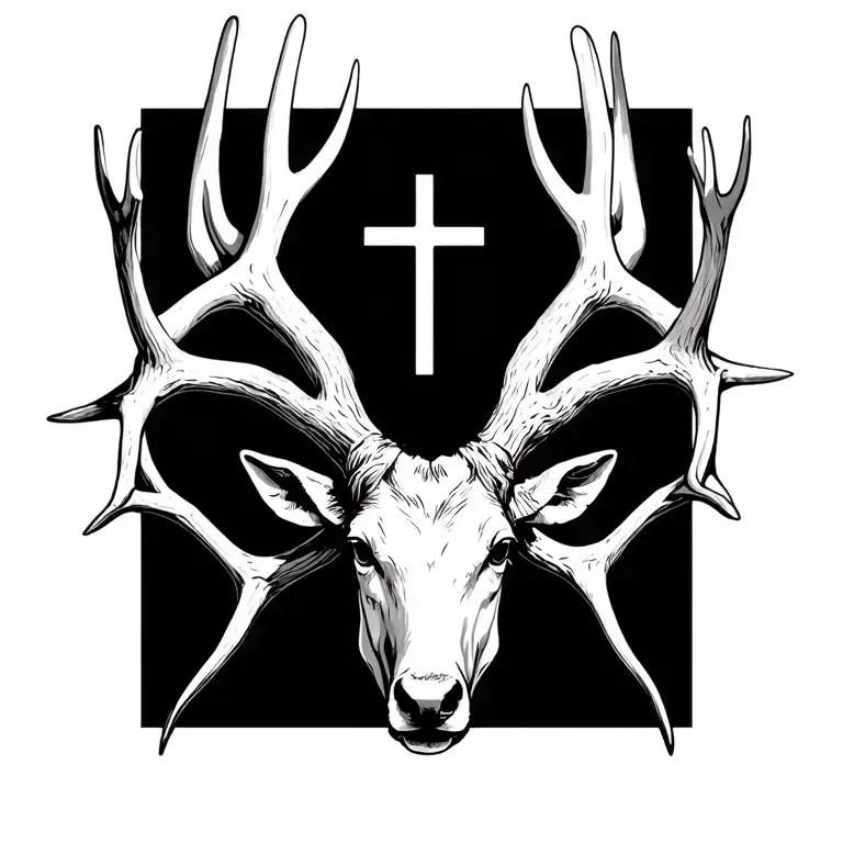 A Bunch Of Antlers With A Cross In The Middle