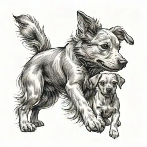 A Dog And Two Kids Playing