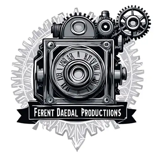 Clockwork Gears Movie Camera With Text 'Fervent Daedal Productions' Beneath