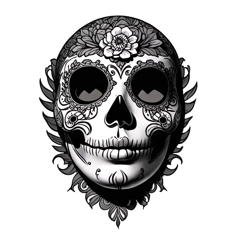 Catrina Mask Surrounded By Vibrant