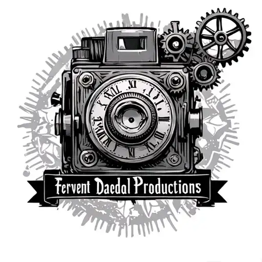 Clockwork Gears Movie Camera With Text 'Fervent Daedal Productions' Beneath