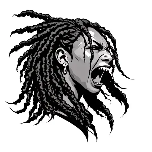 Female Warrior With Dreadlocks Roaring Side