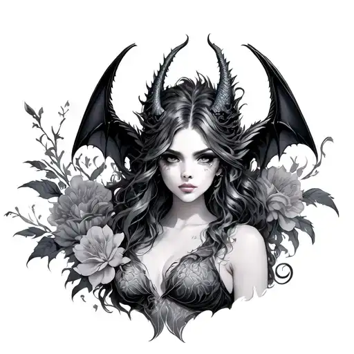 Succubus With Dragons And Flowers
