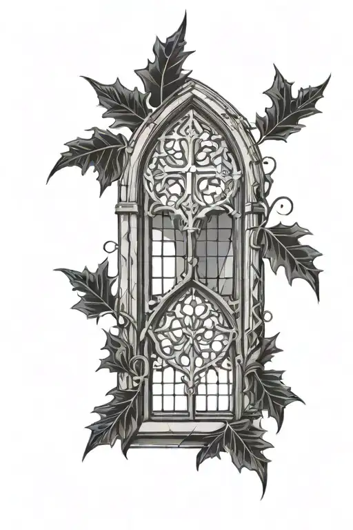 Gothic Church Window With Oak Leaf Shapes