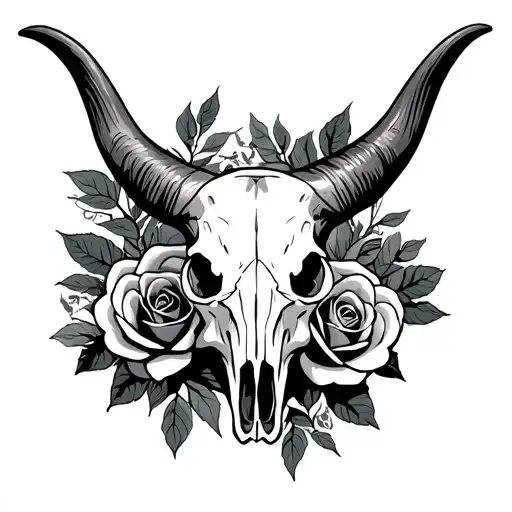 Longhorn Skull With Roses