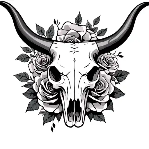 Bull Skull With Roses Intertwined