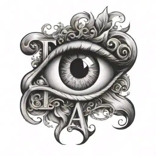Black And White Letter A Tattoo With A Realistic Eye Inside