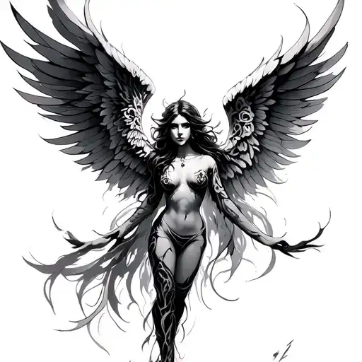 Angel With Tribal Cyber Wings