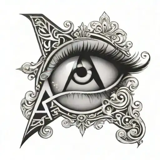 Black And White Letter A Tattoo With A Realistic Eye Inside The Letter