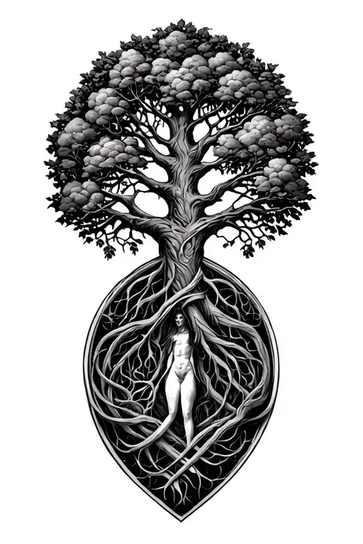 Ourobouros Surrounding Tree Of Life Intertwined