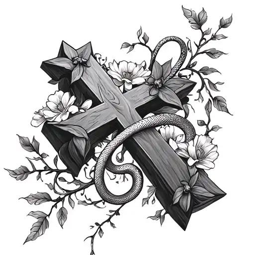 Cross With Vines Snakes And Flowers Rapped Around It