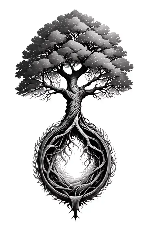 Ourobouros Surrounding Tree Of Life Intertwined