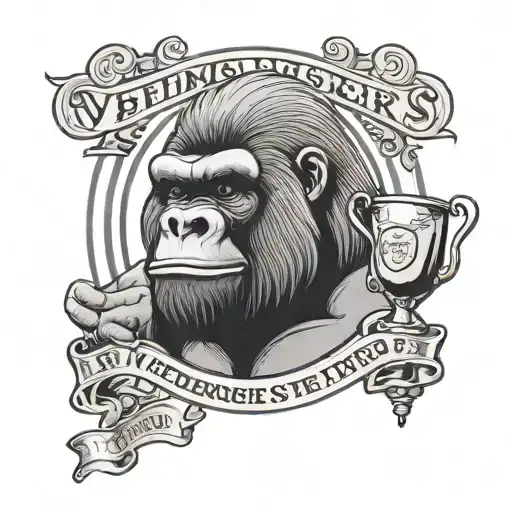 Smiling Silverback Gorilla Holding A Trophy With The Writing ''Verdensmester'' On The Trophy