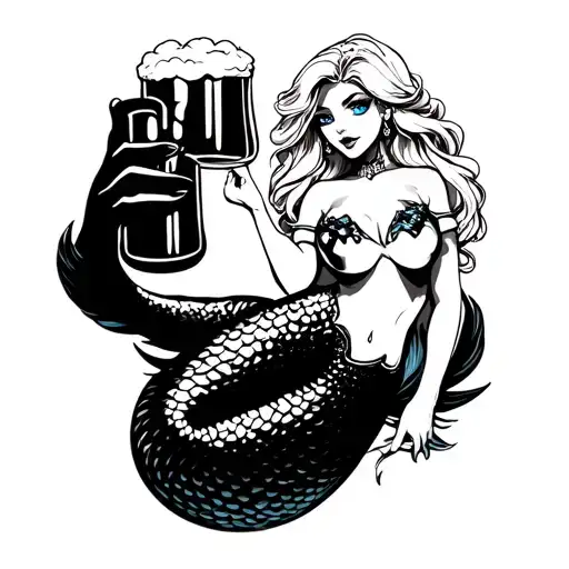 Blonde Mermaid With Blue Eyes Sexy Holding Beer