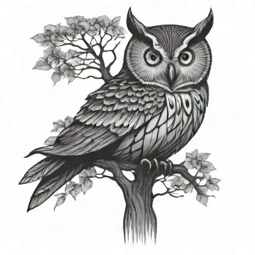 One Half Owl Face Other Half Tree Silhouette