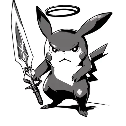 Angry Pikachu With A Halo Energy Sword In Hand