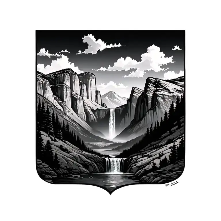 Zion Mountain Scene With Waterfall Cascading
