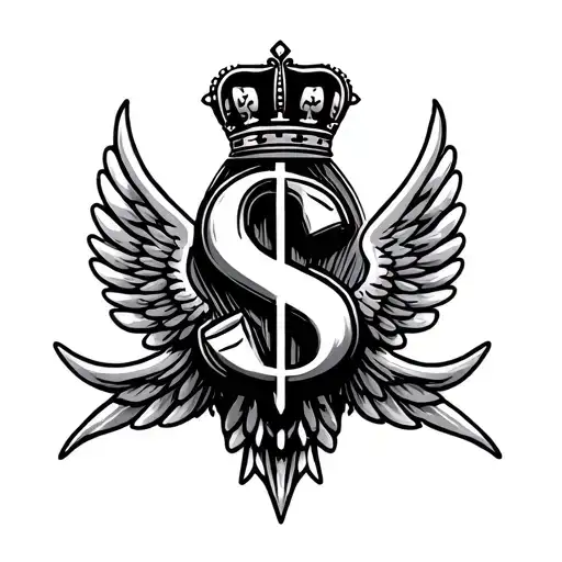 Money Sign With Wings And A Crown On Top