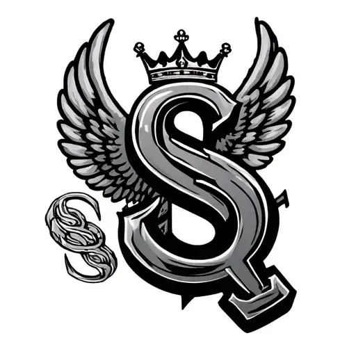 Money Sign With Wings And A Crown On Top