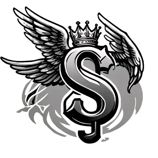Money Sign With Wings And A Crown On Top