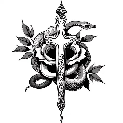 Cross And Roses And Snakes